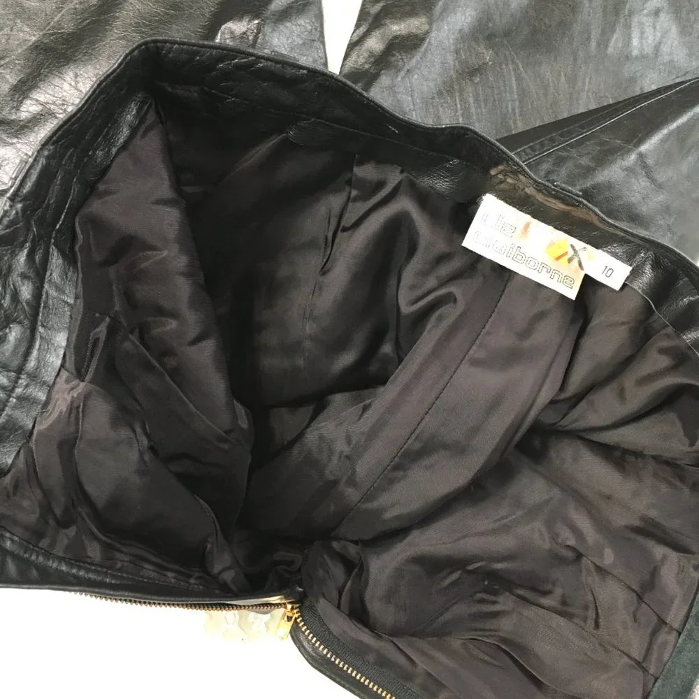 80s Vtg Black Leather High Waist Tapered Pants